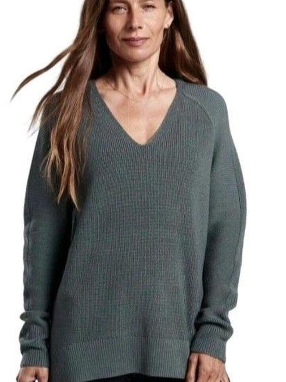 Athleta 3X Merino Blend V-Neck Ribbed Knit Tunic Sweater Gray Cozy Comfy Cottage